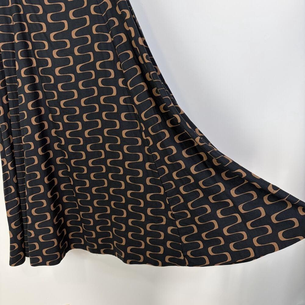 Christian Lacroix Linen Blend A-Line Square Neck Midi Dress 8 Black Tan Retro - Picture 6 of 12